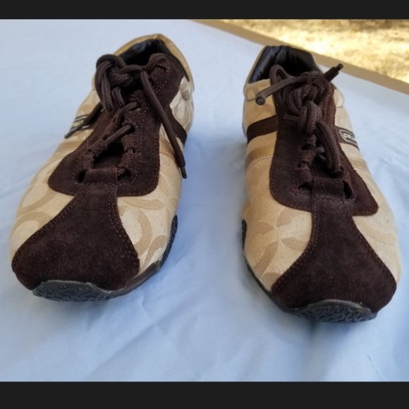 Coach Joss Signature Sued Sneakers Gold & Brown Size 9M - Picture 8 of 15